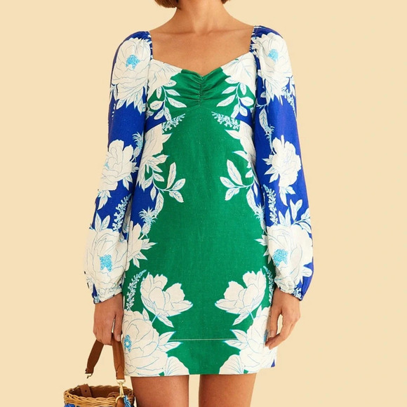 NWT Farm Rio Soft Garden Mini Dress size XXS soft garden blue 306165 - Picture 2 of 12